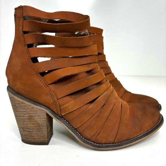 Free People Hybrid Strappy Stacked Heel Leather Ankle Boots Brown 41, 10 - Picture 3 of 9